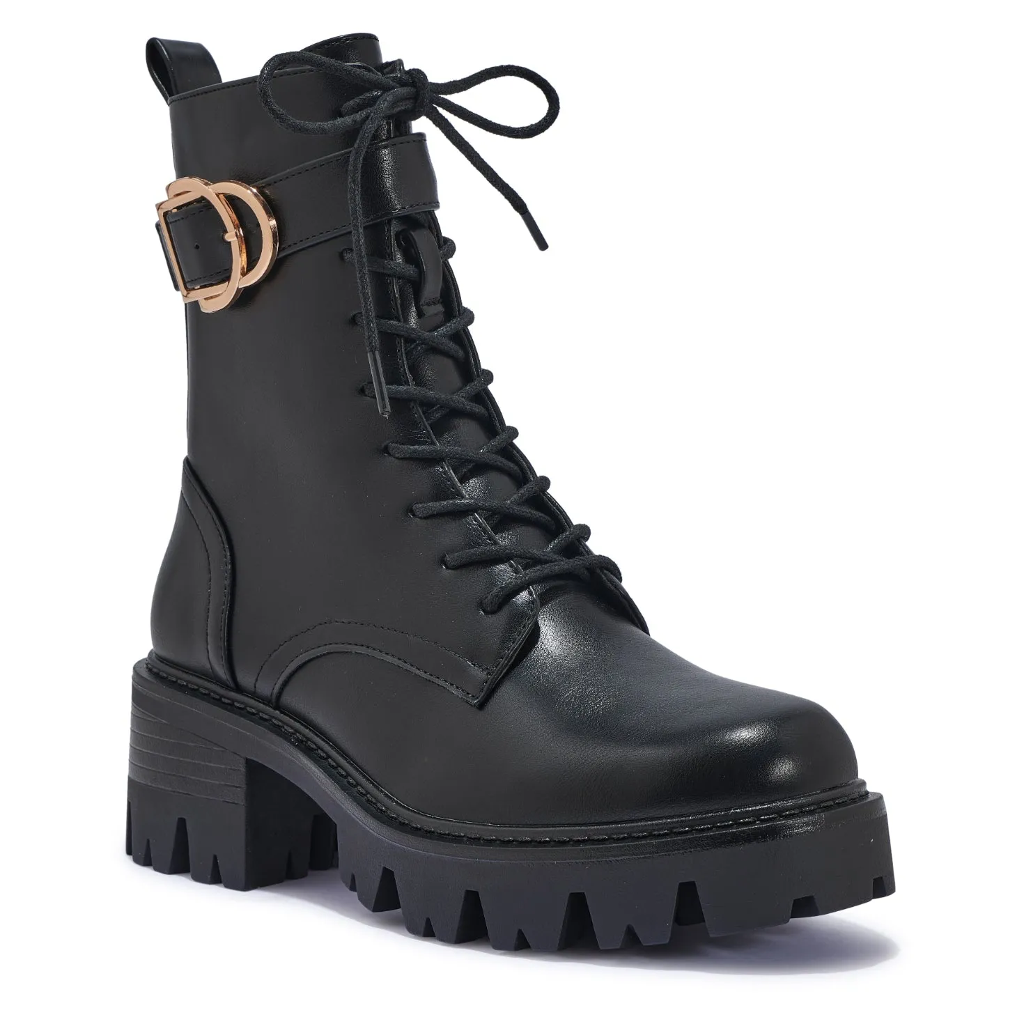 AMSTEL4 HEAVY CLEATED CHUNKY DOUBLE BUCKLE LACE UP BOOT