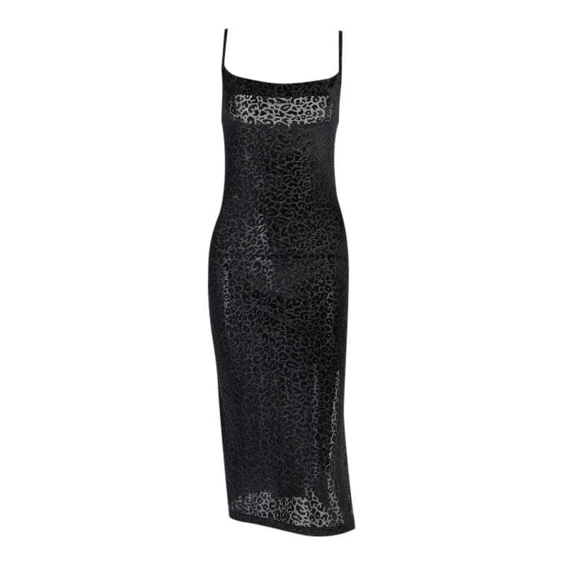 Black Leopard Midi Dress