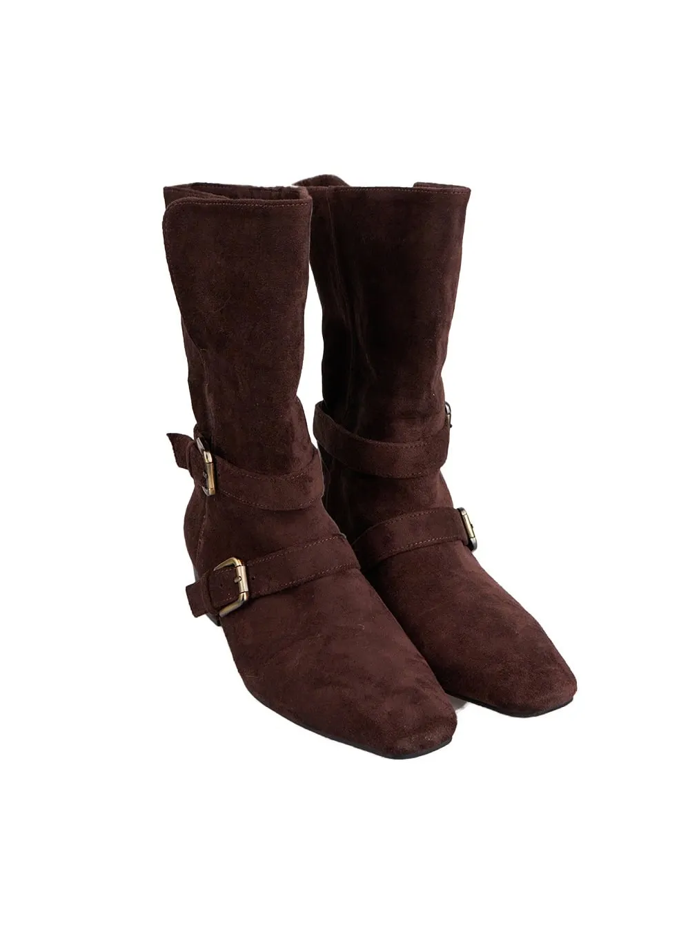 Suede Buckle Mid-Calf Boots IN427