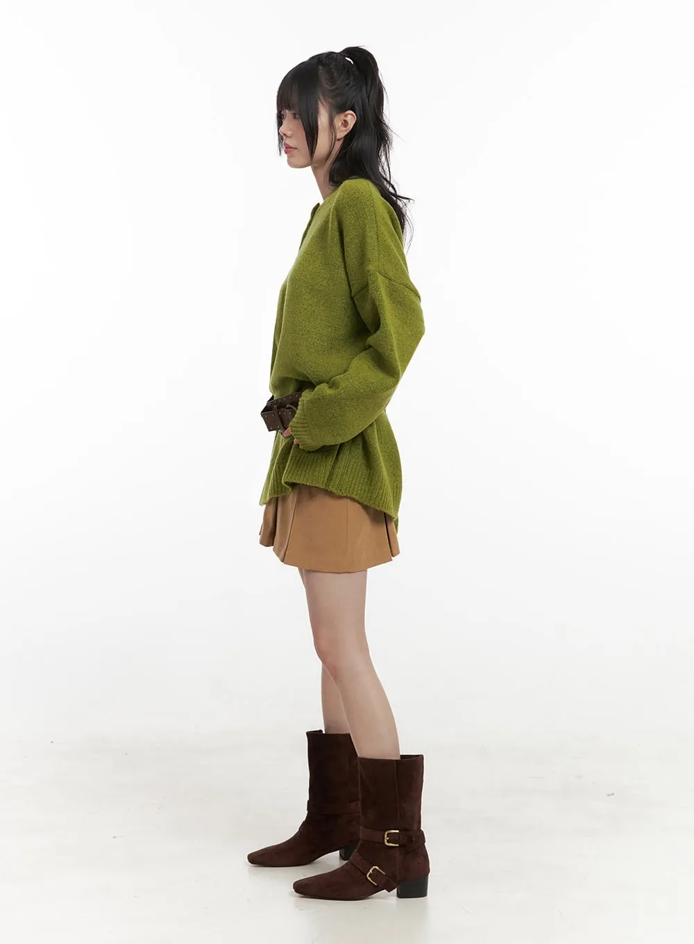 Suede Buckle Mid-Calf Boots IN427