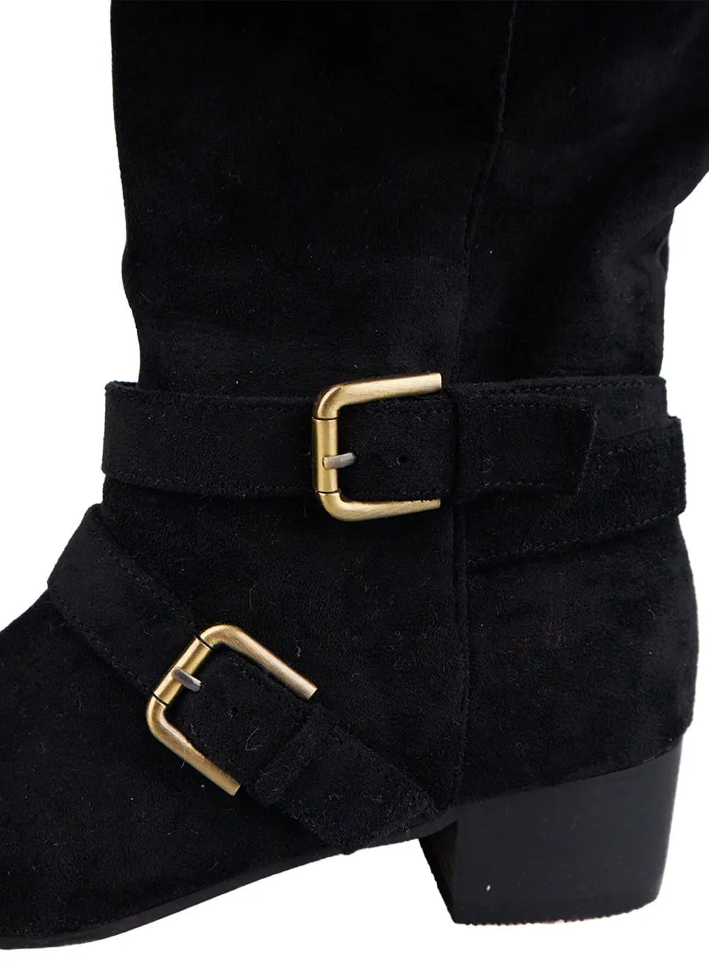 Suede Buckle Mid-Calf Boots IN427