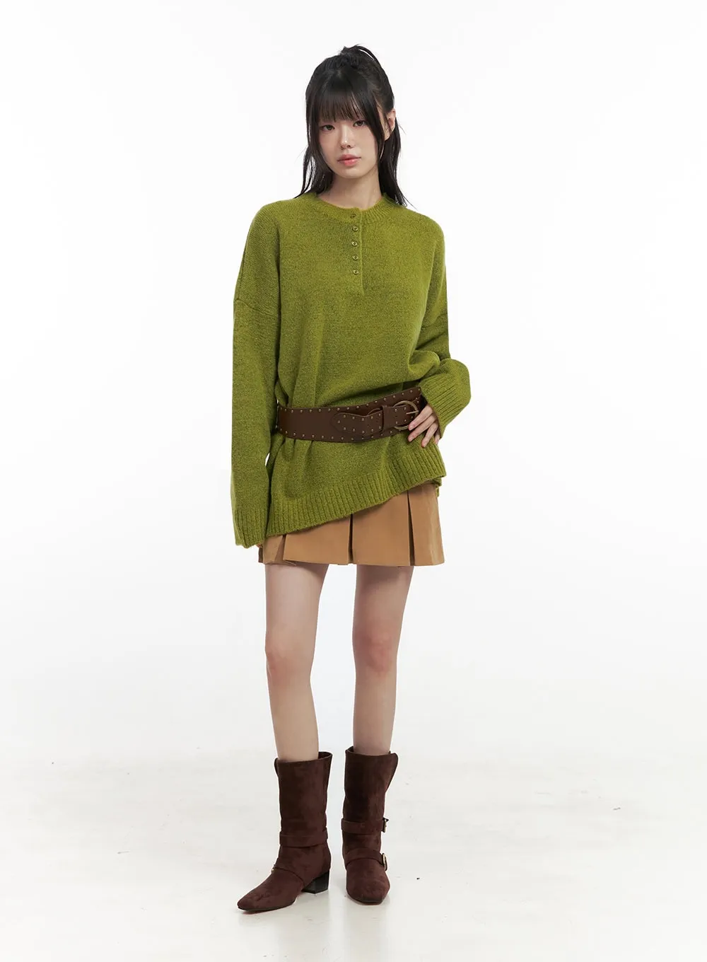 Suede Buckle Mid-Calf Boots IN427