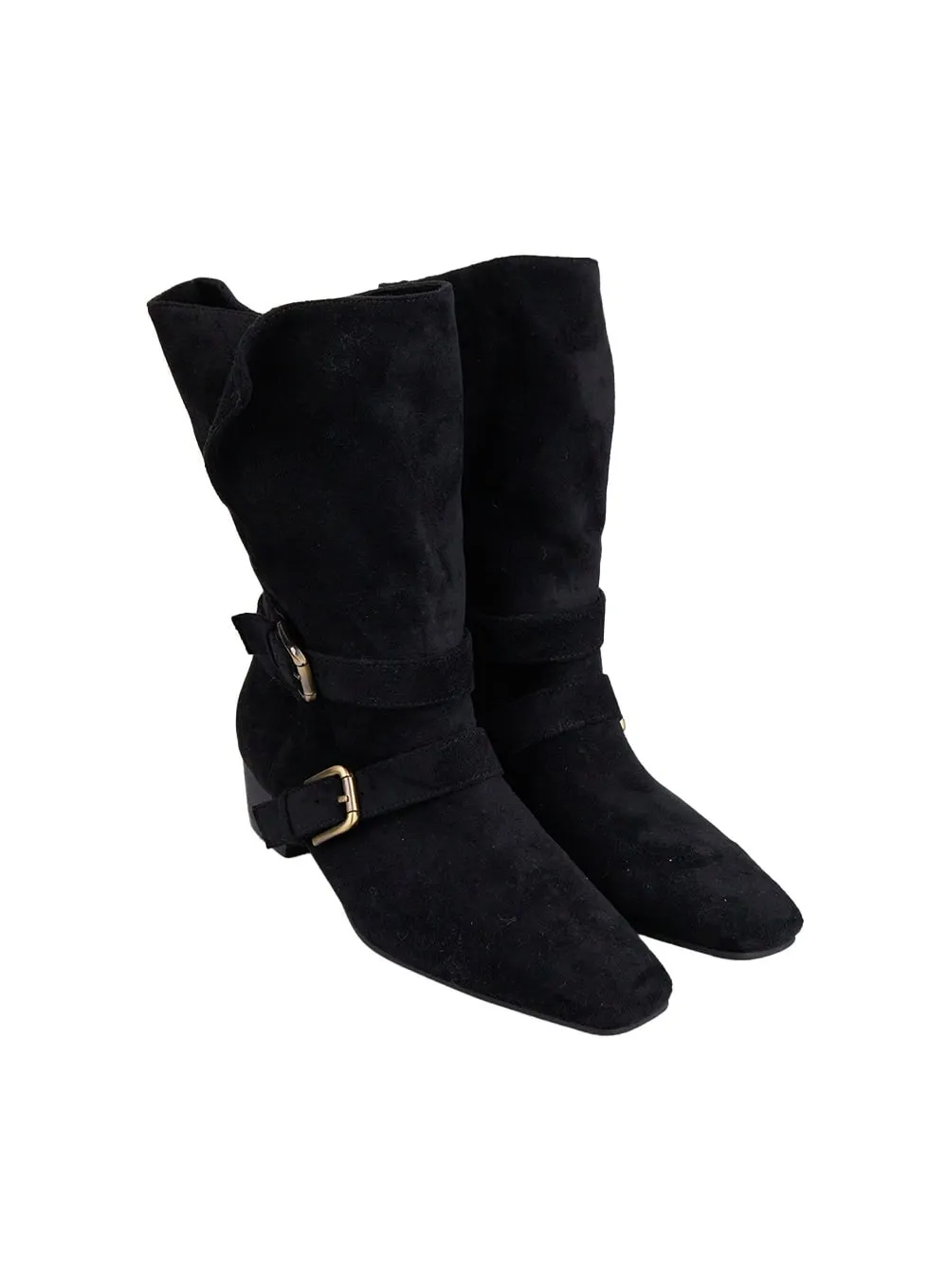 Suede Buckle Mid-Calf Boots IN427