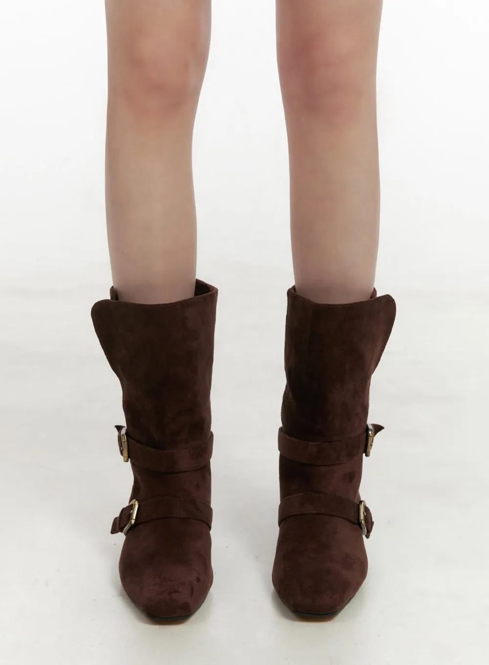 Suede Buckle Mid-Calf Boots IN427