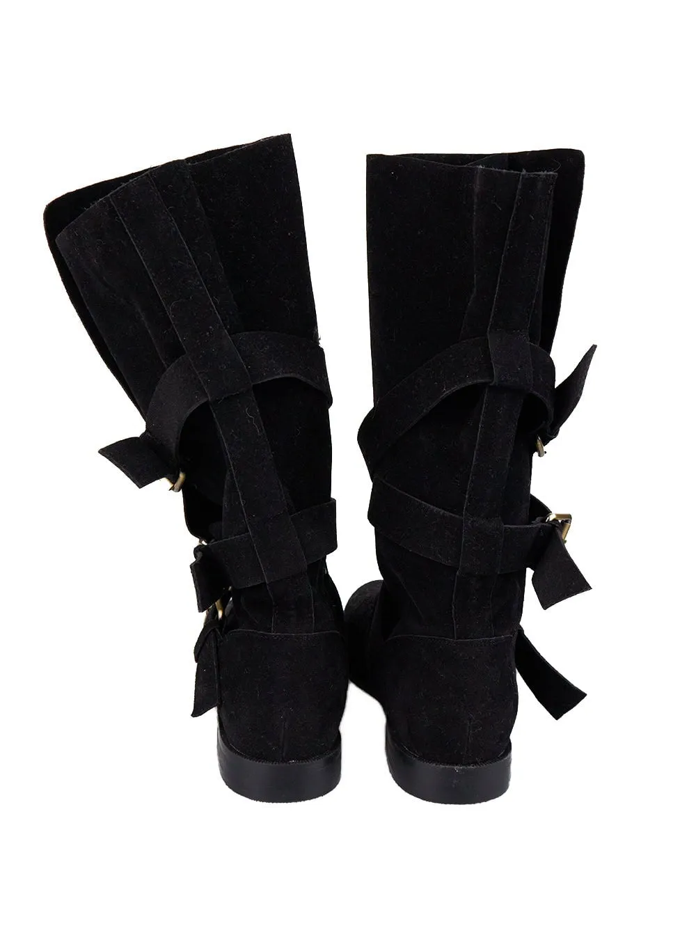 Triple Buckle Suede Mid-Calf Boots CJ511