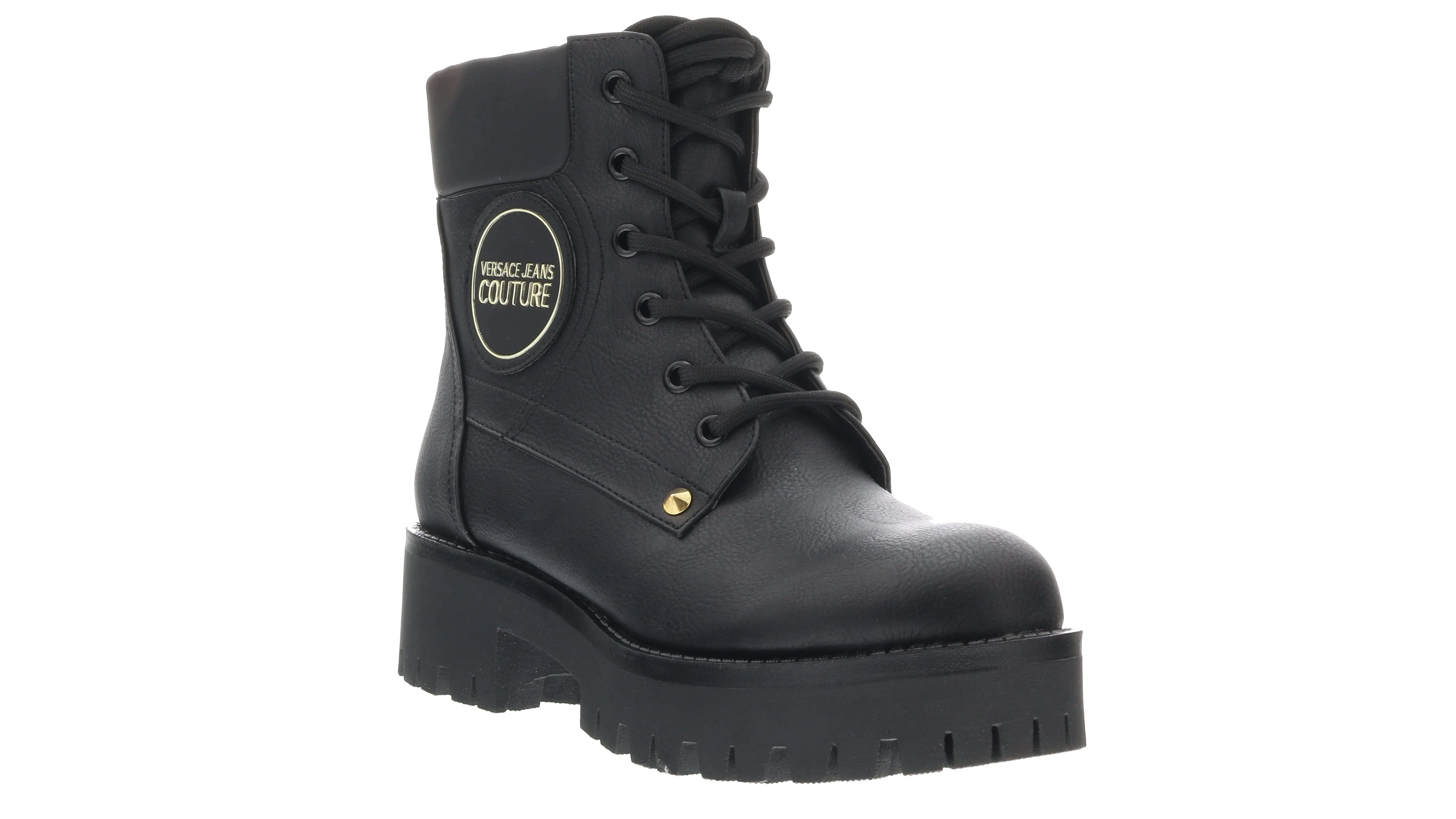 Versace Jeans Couture Black Leather Heel Lace Up Boots