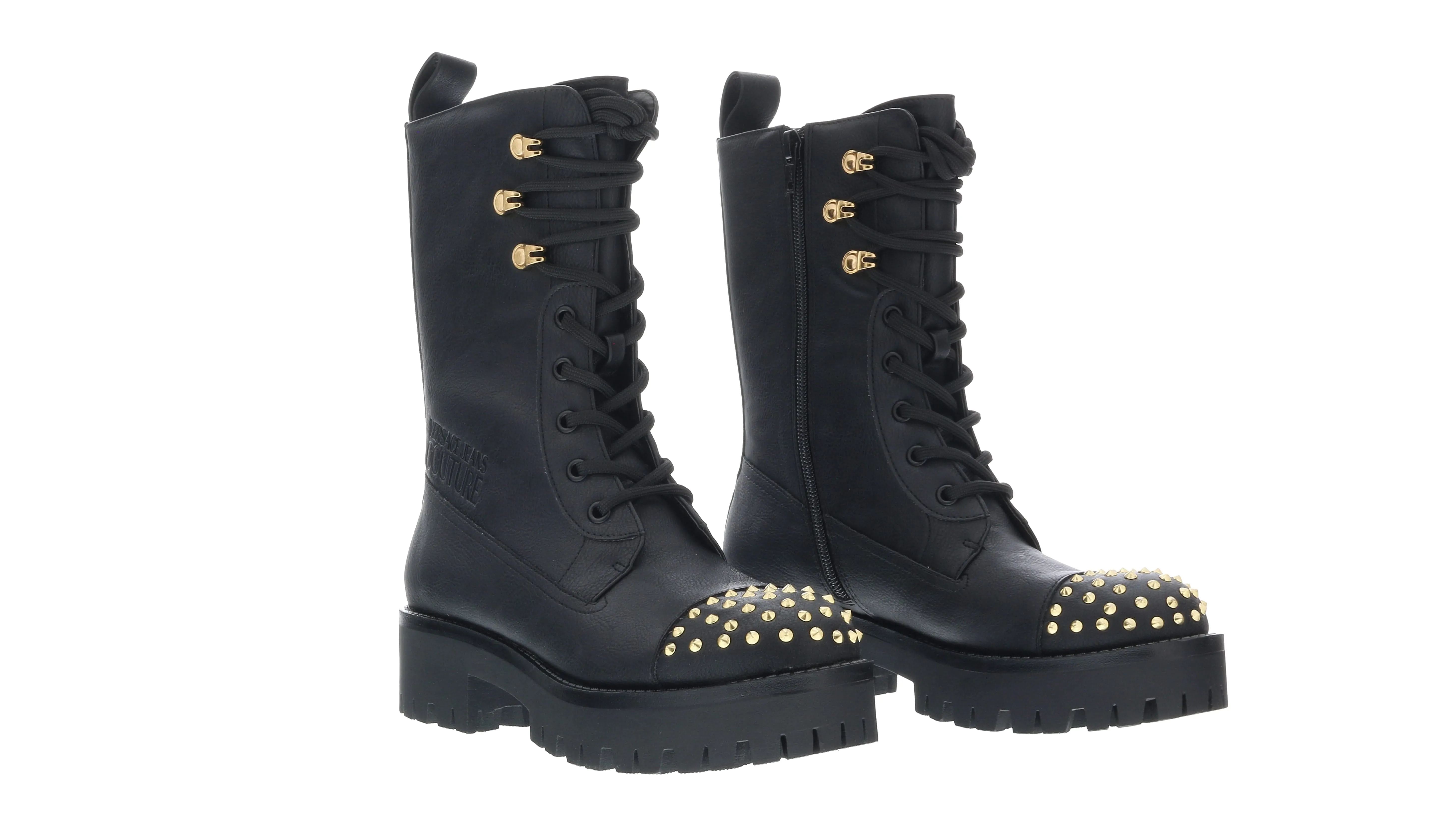 Versace Jeans Couture Black Signature Studded Classic Combat Boots